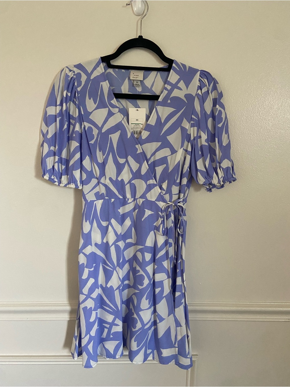 a new day Lavender & White Abstract Wrap Mini Dress